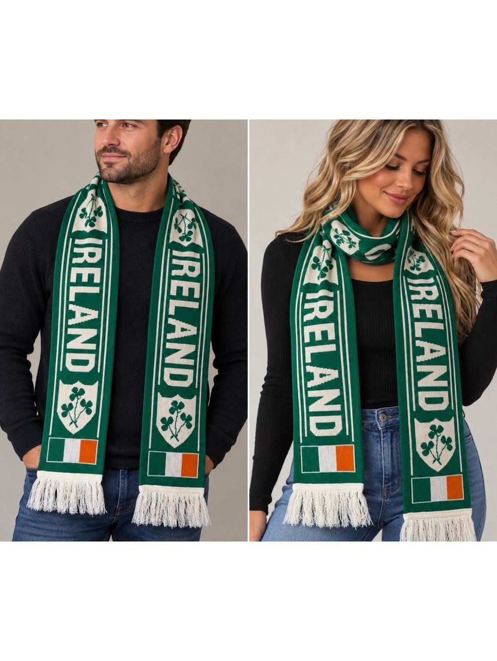vintage Ireland soccer/football scarf in deep green,
